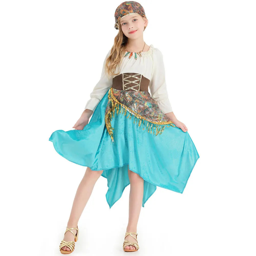 Girls blue flamenco dance costume dress