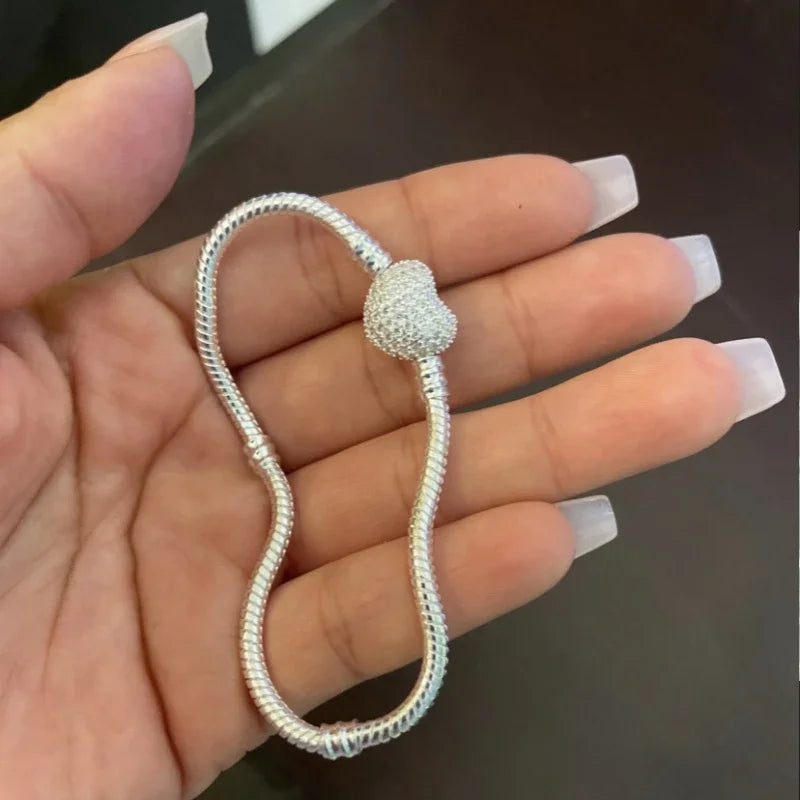 925 Sterling Silver Zircon Charm Bracelet – Snake Chain Bangle for Women | 5 Styles, 16–23cm