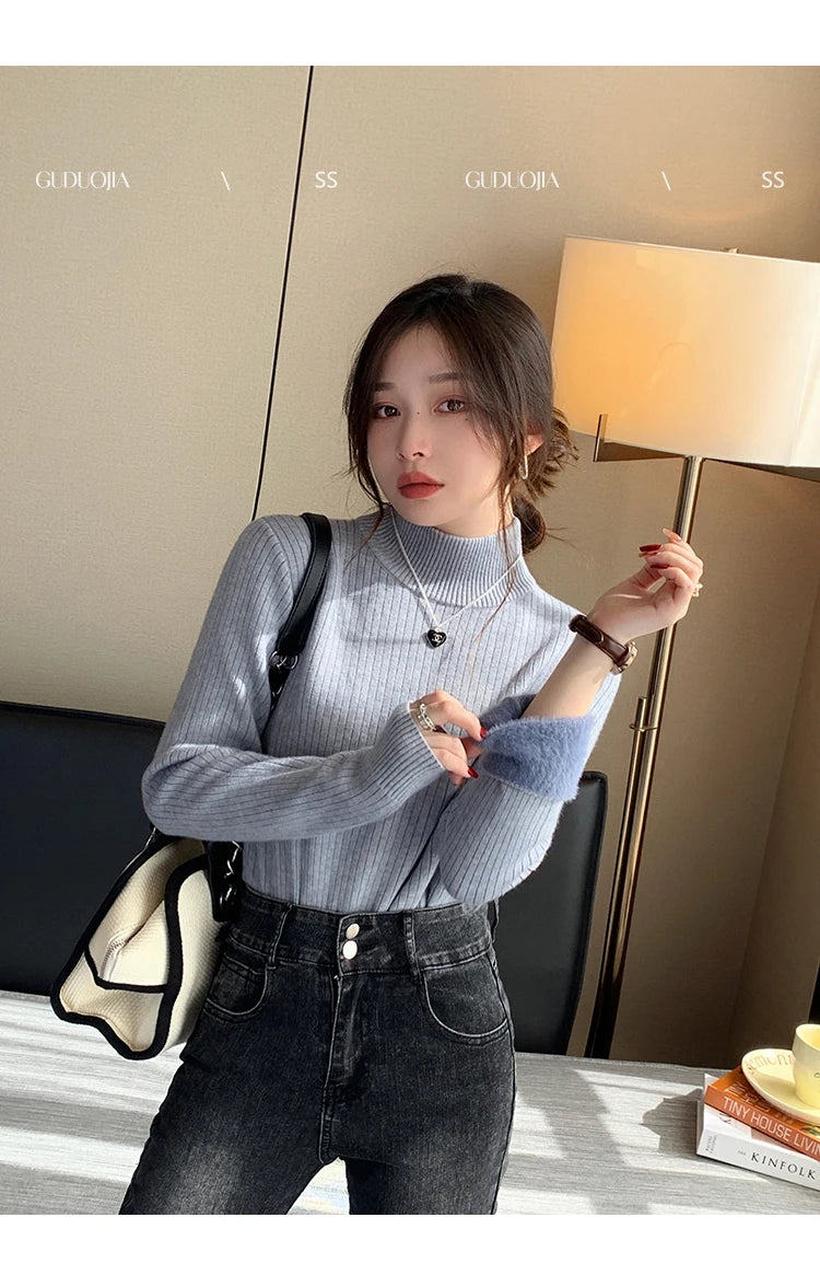 Women's thermal turtleneck top, velvet-lined — view 19 of 20