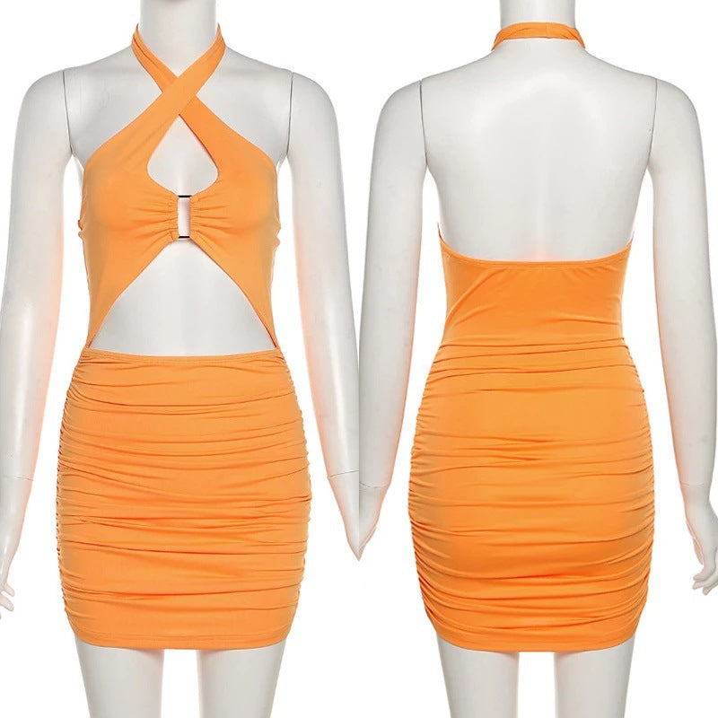 TYFYO Sexy Halter Bodycon Mini Dress – Hollow-Out Waist Backless Cross Strap Sleeveless Club Party Dress | S/M/L | 3 Colors