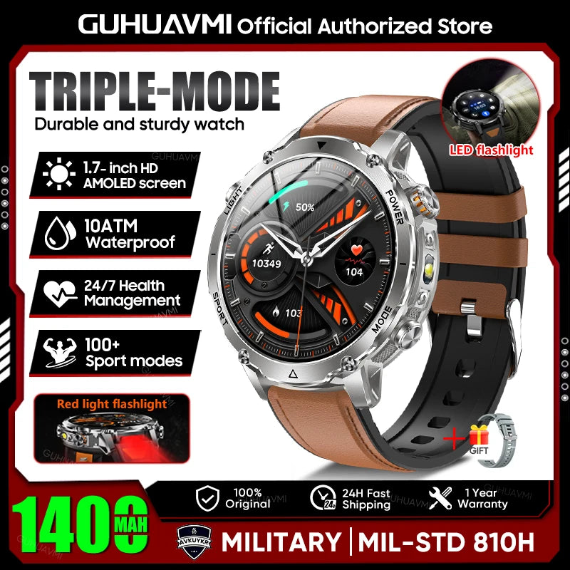 Rugged Outdoor Smart Watch — 1400mAh, 10ATM, Torch & BT Call