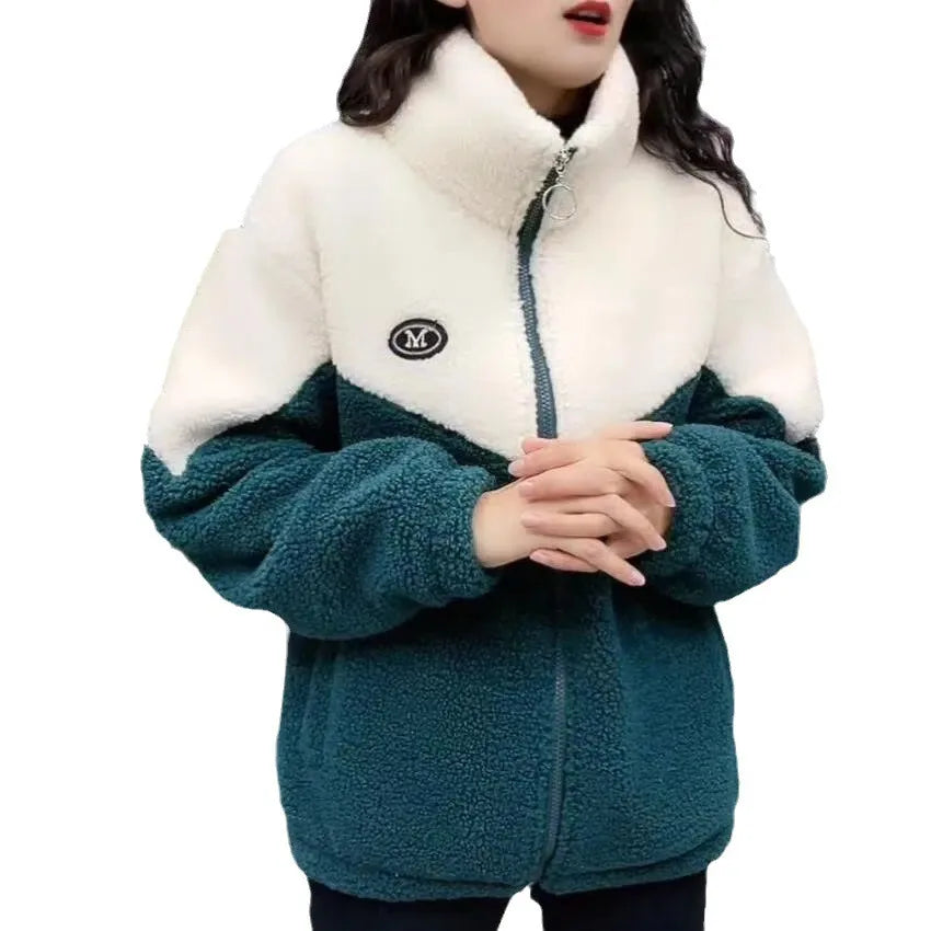 Women's Shearling-Style Fleece Lined Coat - Zip Up Winter Jacket - photo 2