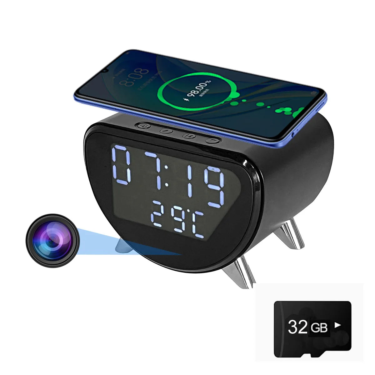 4K WiFi Clock Camera — Wireless Charging Home Security Monitor
