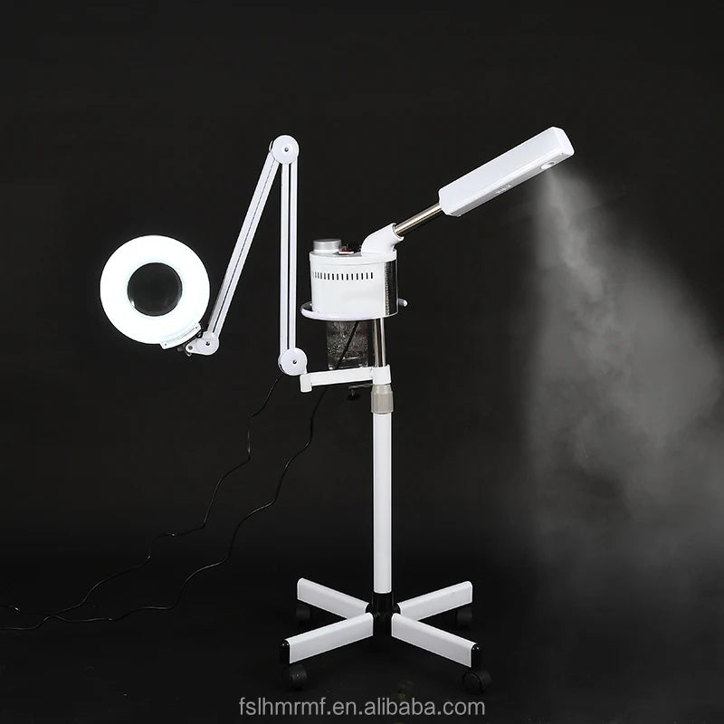 Multi-purpose Hot Sprayer Beauty Device for Salon Spa 2 in 1 Facial Steamer with Magnifying Lamp Led