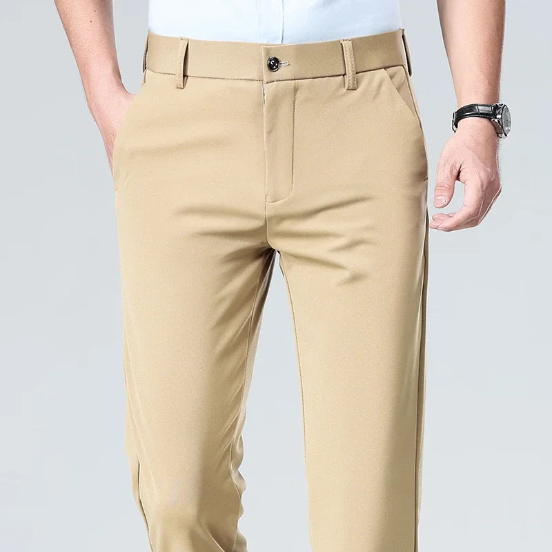 Men's Stretch Dress Pants - Straight Leg, Breathable High-Drape