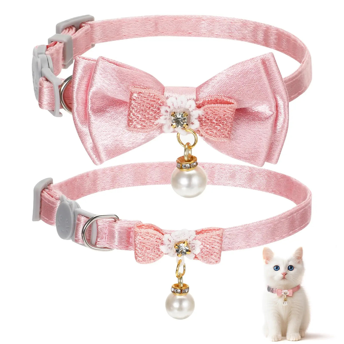 Adorable Cat Collar with Bow Cute Kitten Collars for Girl Cats Pink Cat Bows Accessories Breakaway Safety Cat Bowtie Collar