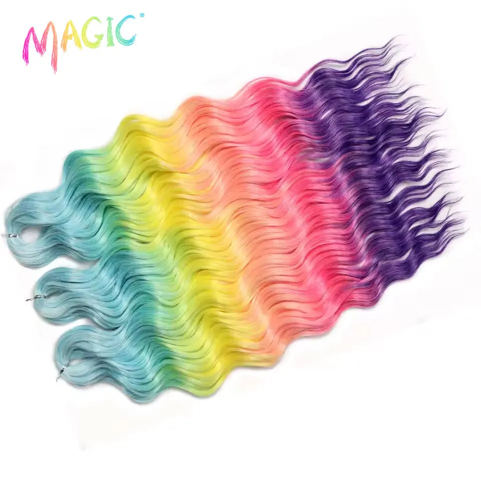 Anna Synthetic Hair 24 Inch Water Wave Braiding Hair Extensions Ombre Blonde Deep Wave Afro Curl Twist Crochet Hair for Women