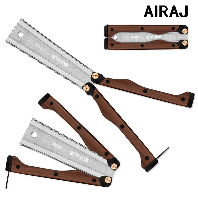 AIRAJ Double-Sided Folding Saw — Anti-Slip Pruning & Camping Hand Saw
