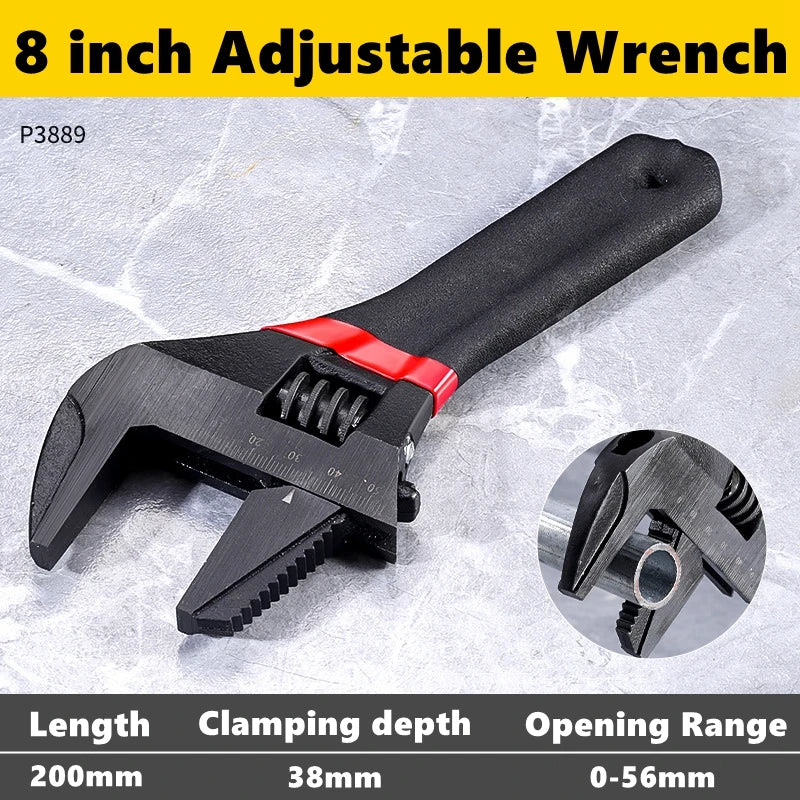 1 Pcs 6/8” Short Handle Adjustable Wrench Oversized Open Bathroom Wrench Mini Small Board Large-diameter Adjustable Short Handle