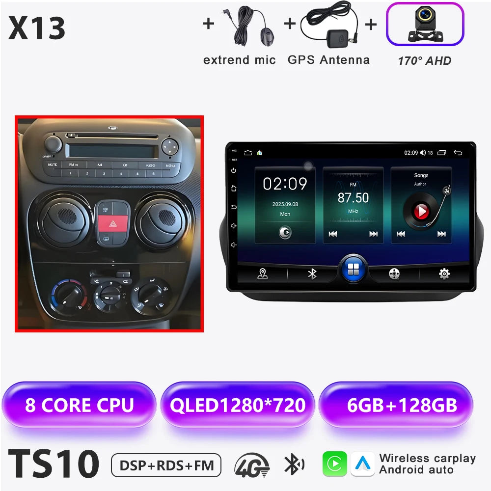 Car Stereo with Apple CarPlay & Android Auto, Compatible with Fiat Fiorino & Qubo, Citroen Nemo & Peugeot Bipper