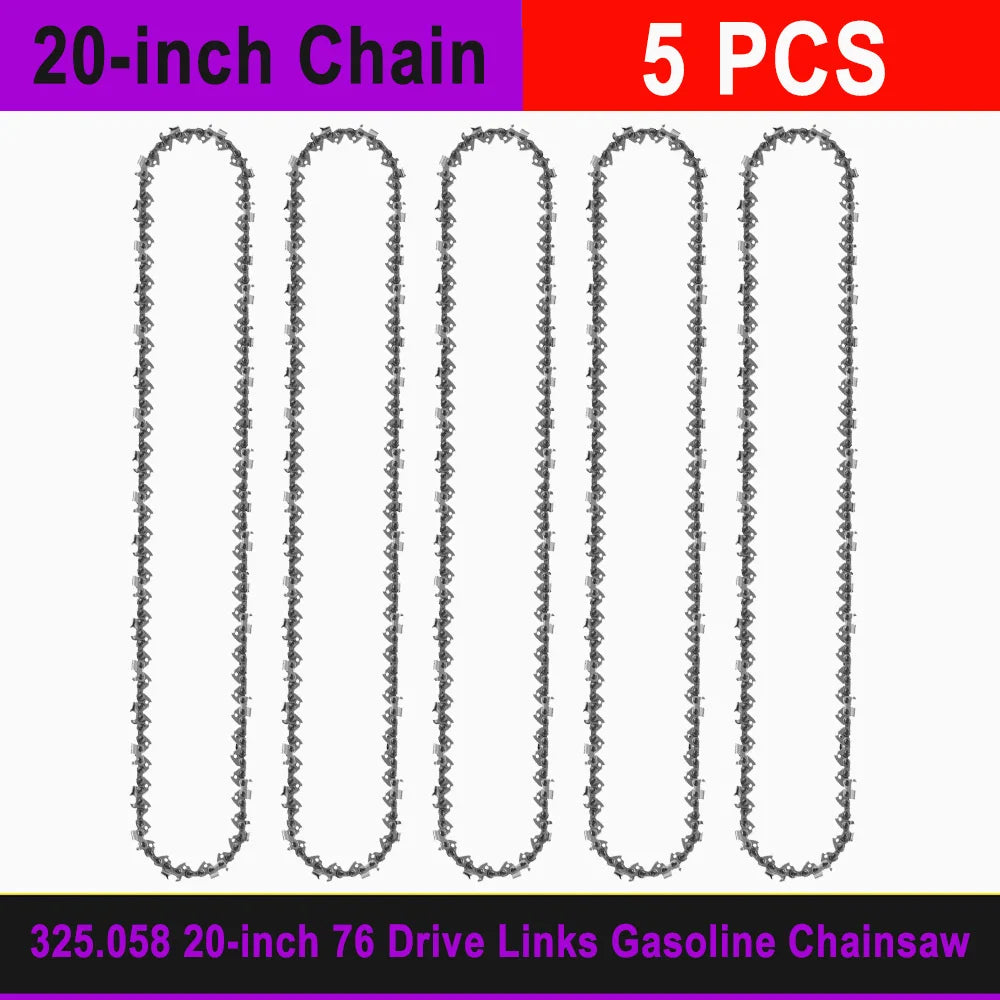 20" Professional Gas Chainsaw 76DL Chain 0.325" Pitch 0.058" Guide Tooth Top-quality Alloy Rounded 20 inch Gasoline Chainsaw Set