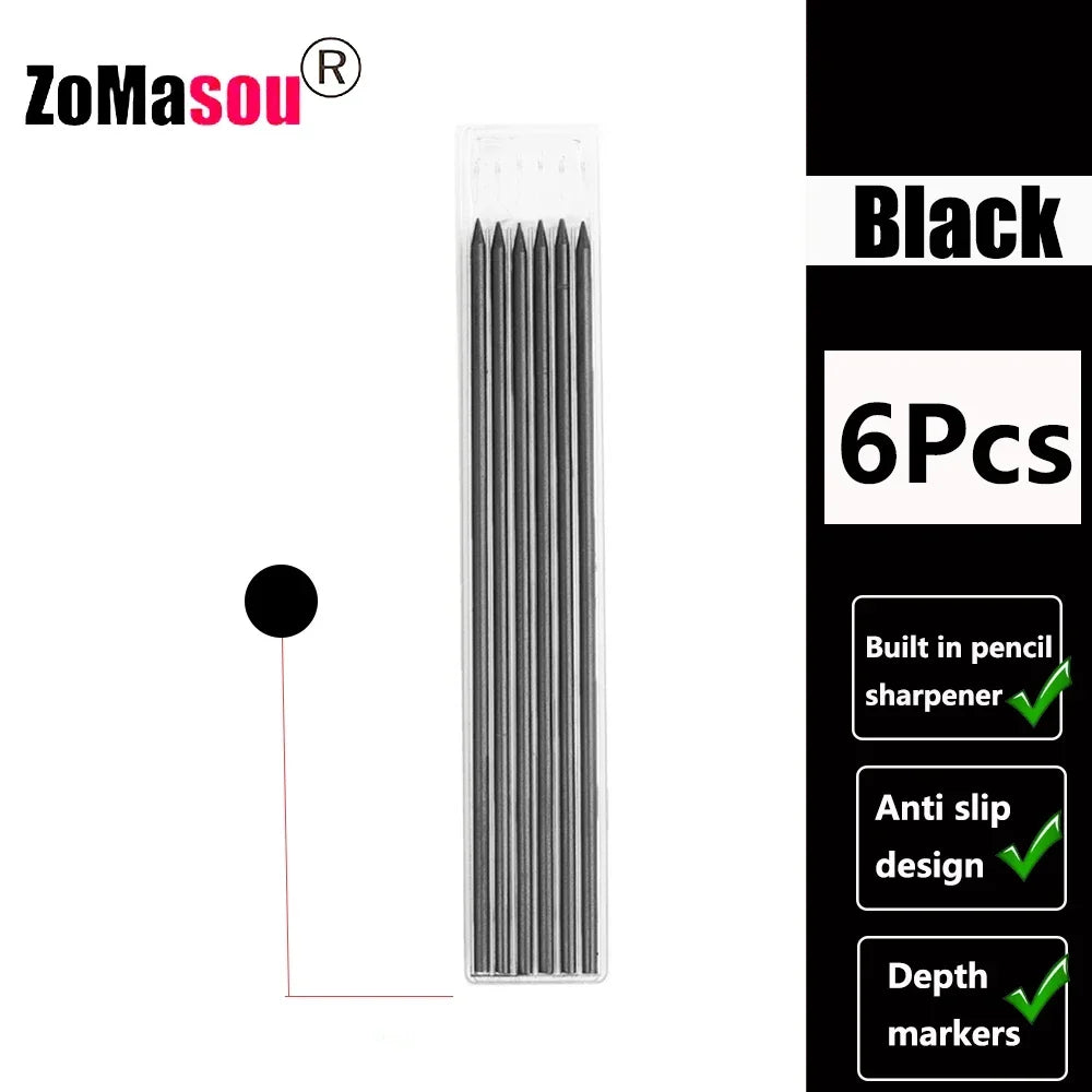 Reuseable Long Head Deep Hole Markers Pen Pencils Solid Carpenter Refill Leads Built-in Sharpener Woodwork Construction Tools