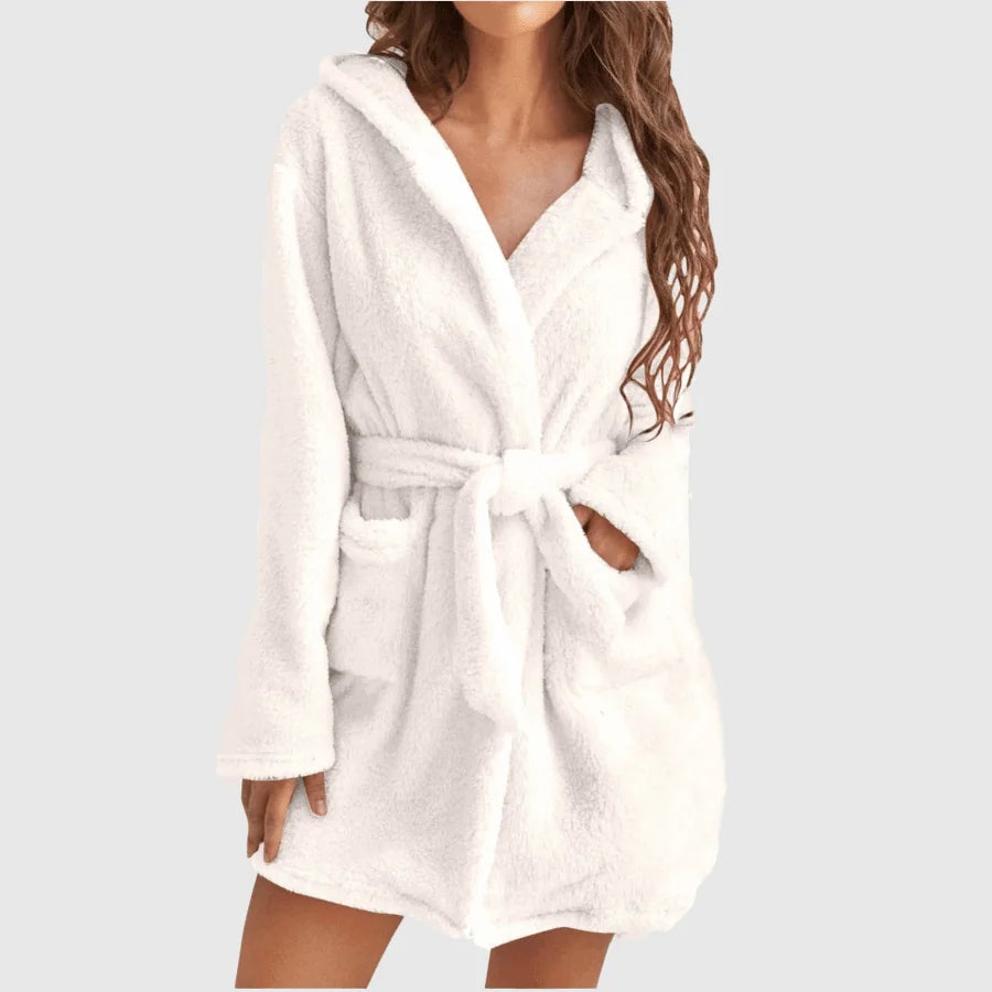 Women's Hooded Fleece Robe with Belt