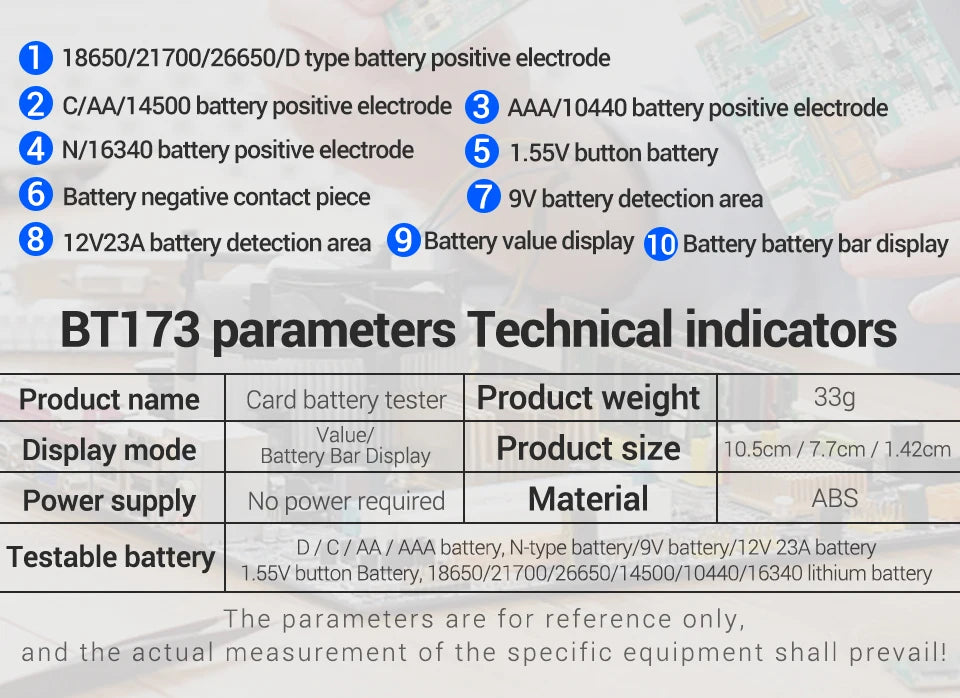 Universal Battery Tester ANENG BT173 Battery Detector Test C D AA AAA N 9V Cell Button Meter Visual Display Testing Tester Tools