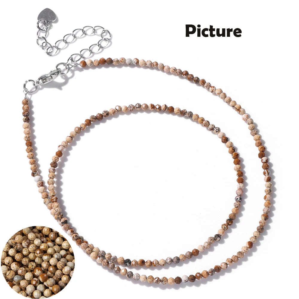 Mini Gem Stone Beaded Necklace 2mm Faceted Natural Agat Quartz Female Fashion Party Choker for Women Girl Jewelry Gift Wholesale