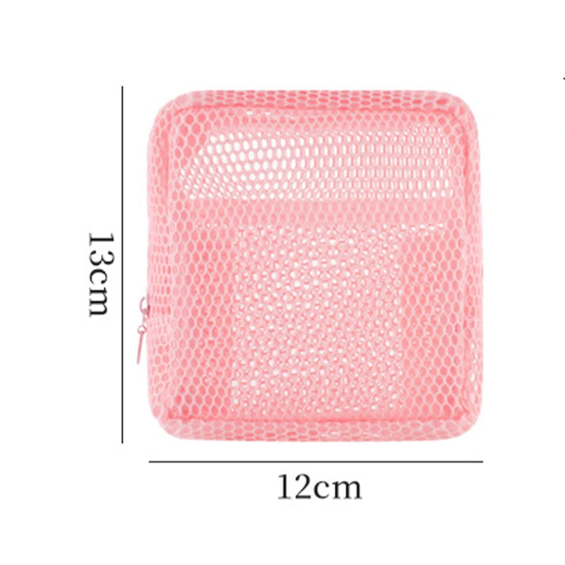 Square Mesh Cosmetic Bag Portable Lipstick Cosmetic Storage Bag with Zipper Multi-purpose Sundries Storage Bag Cute Student Case