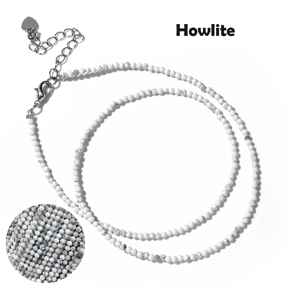 Mini Gem Stone Beaded Necklace 2mm Faceted Natural Agat Quartz Female Fashion Party Choker for Women Girl Jewelry Gift Wholesale