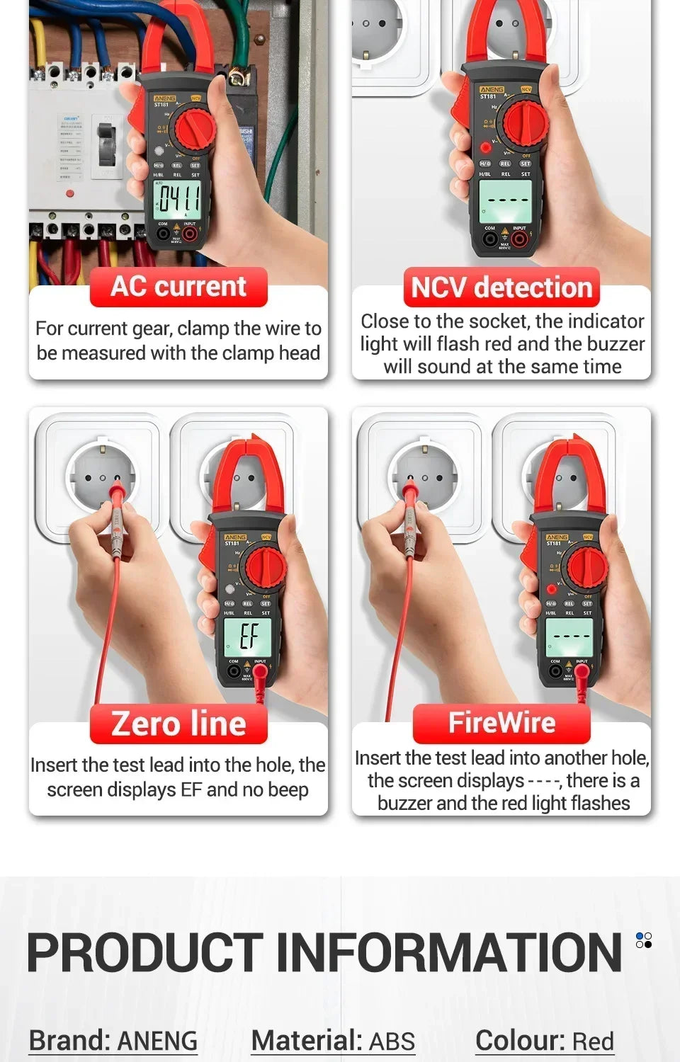 ANENG Clamp Meter Multimeter 4000 Counts Digital ST181+B19 AC Current Voltage Tester Ammeter Hz/Capacitance/NCV/Ohm Tester Tools