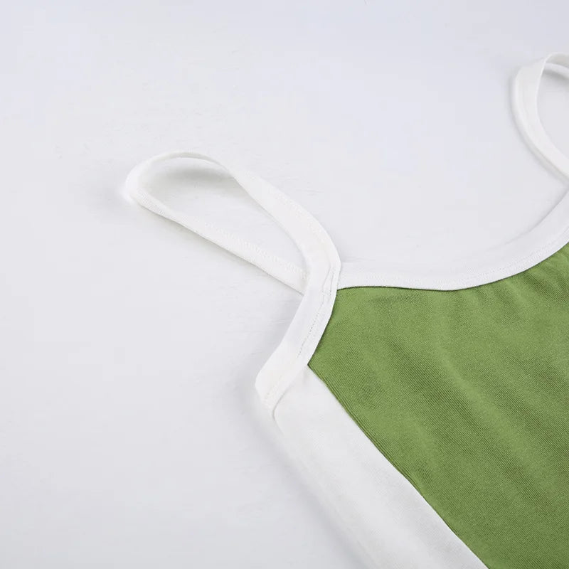 2026 Summer Casual Cami Backless Y2k Vintage Tank Top WomenSleeveless Knitted Crop Tops Green Sexy Basic Patchwork