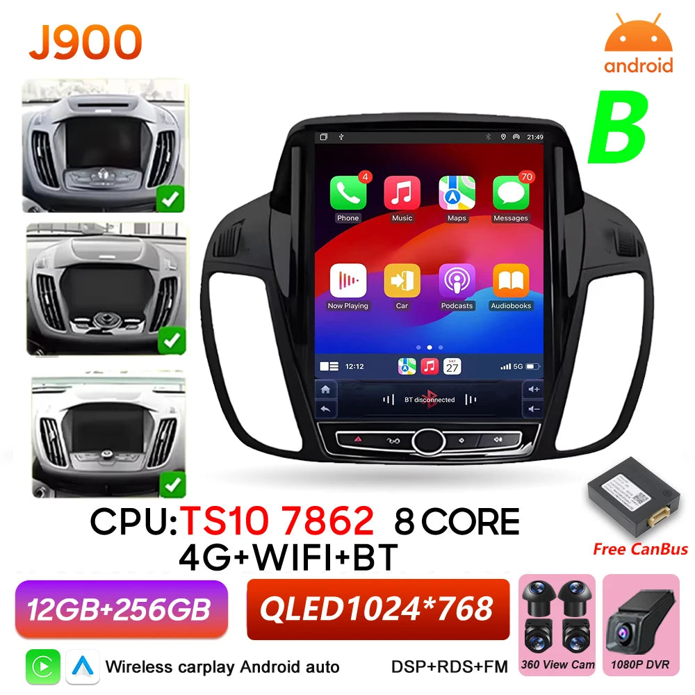Car Stereo with Apple CarPlay & Android Auto, Compatible with Ford C-MAX, Kuga 2 & Escape 3