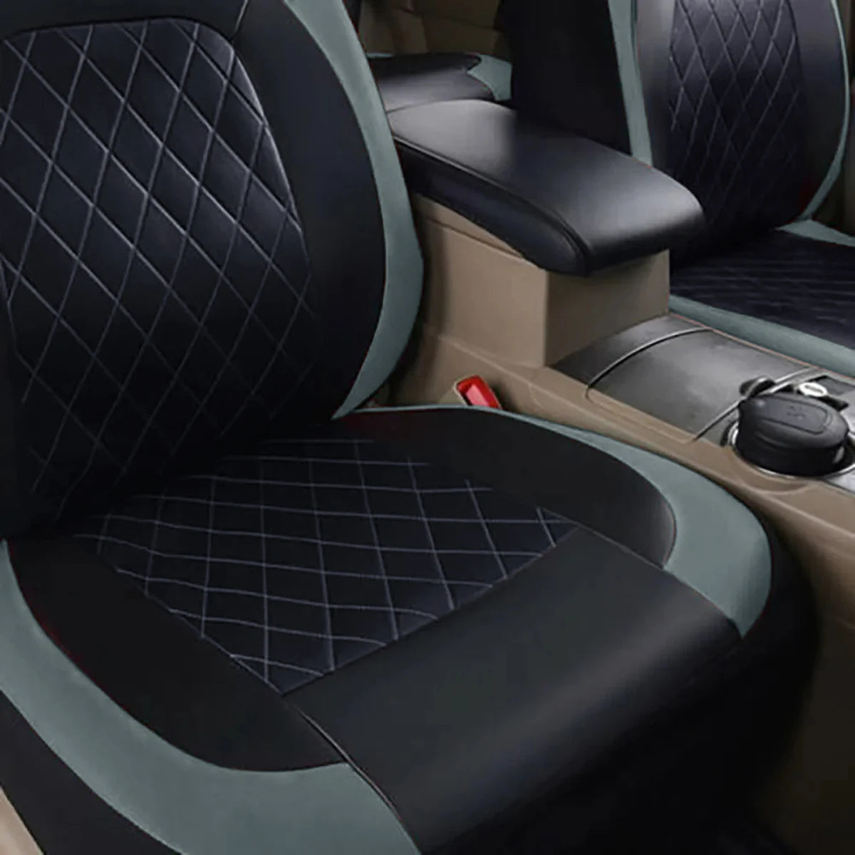 All-Season Quilted PU Leather Car Seat Cover, Waterproof Set