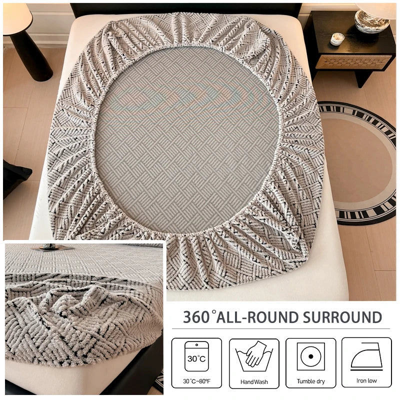 Bed Sheet with Elastic Band Single/Queen/King Fitted Sheet Mattress Cover Winter Warm Coral Fleece Fitted Bed Sheets for Bed