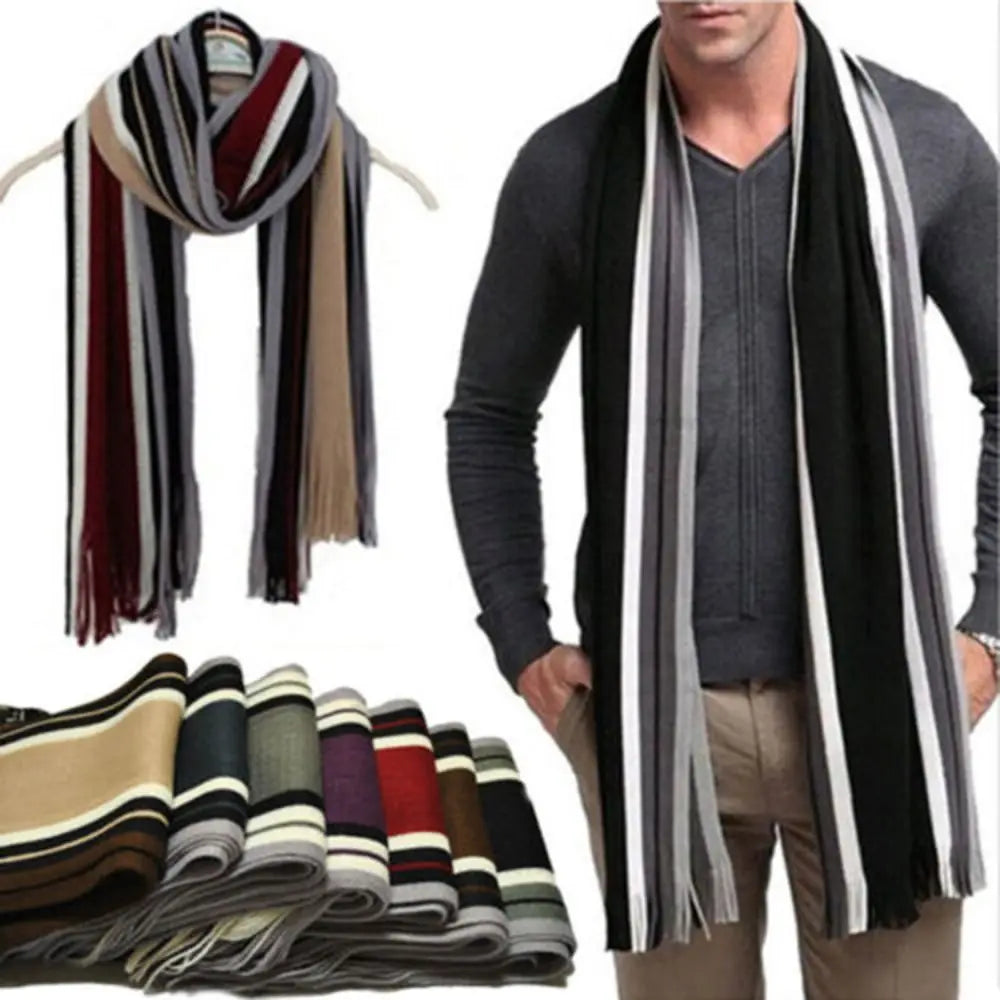 Men's Striped Winter Scarf with Tassels - Long Cashmere-Feel Wrap - photo 2