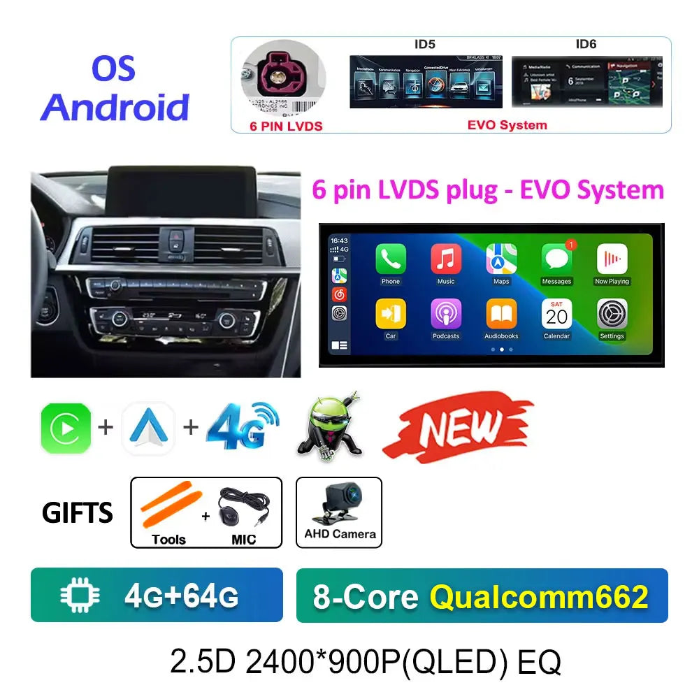 12.3" Android CarPlay Screen for BMW 3/4 Series F30 F31 F32 F33 F34 F36 (2013–2019) NBT/EVO — Android Auto, GPS, 4G