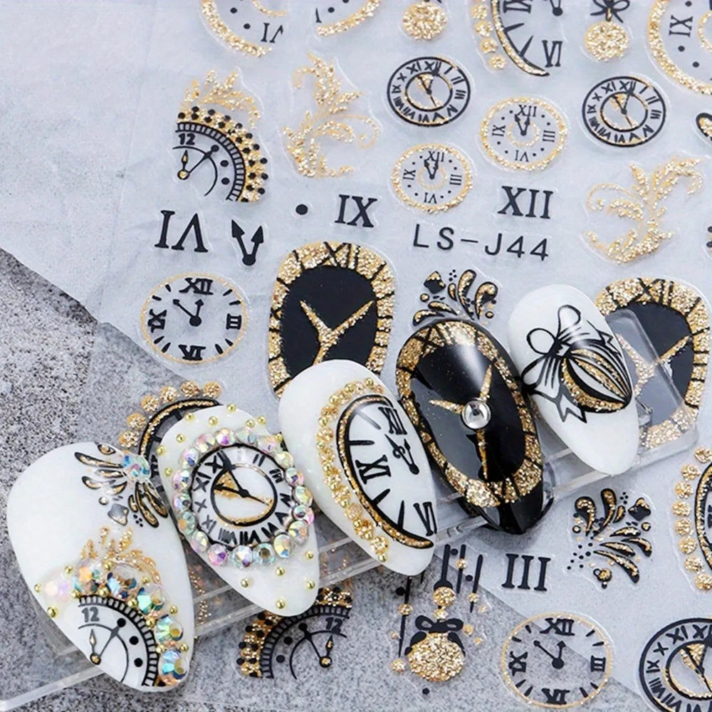 2PCS New Year clock fireworks nail stickers, easy to apply for nail decoration DIY, gifts, party and wedding makeup styling