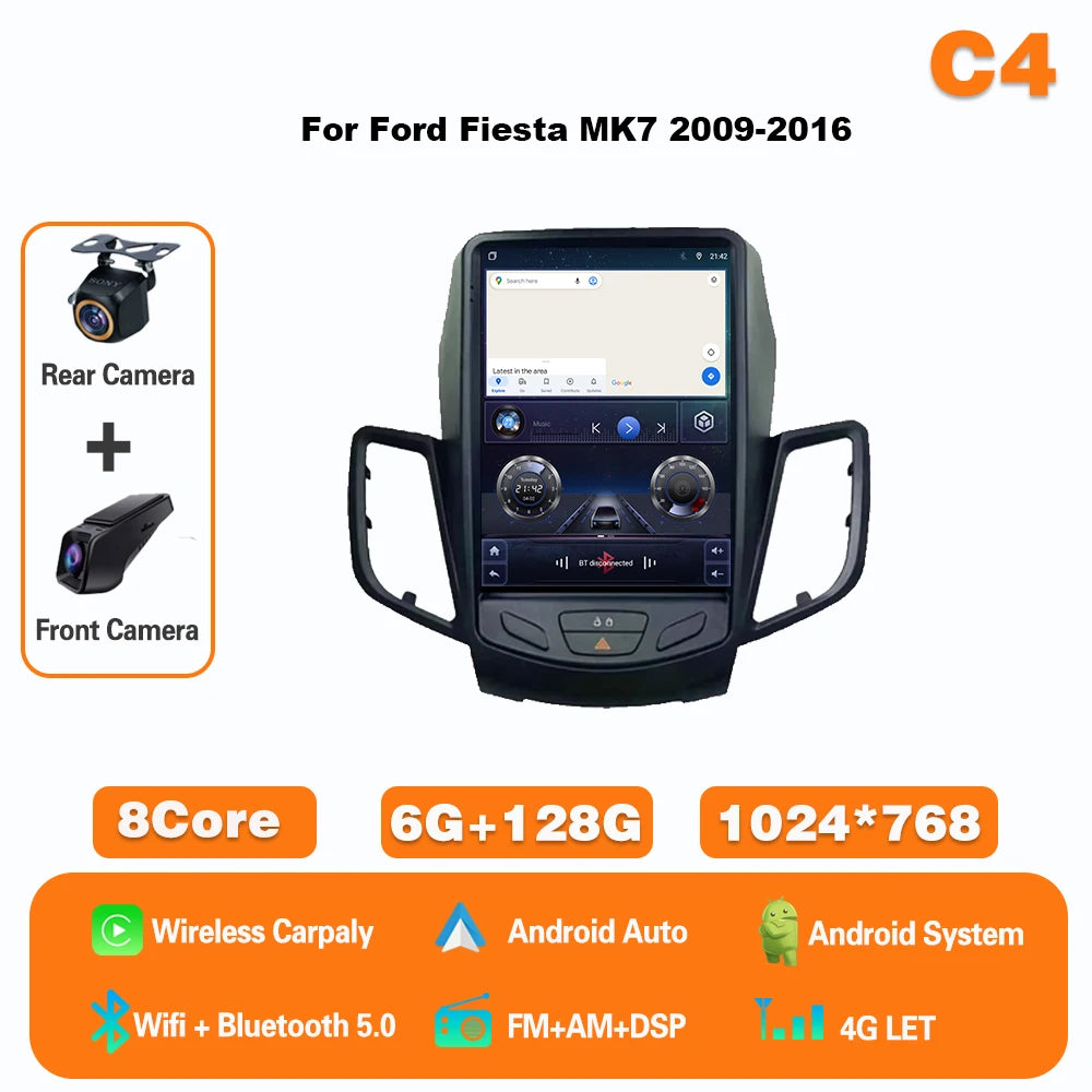 9.7" Android Car Stereo for Ford Fiesta MK7 (2009–2017) — Wireless CarPlay & Android Auto, GPS, 4G, WiFi