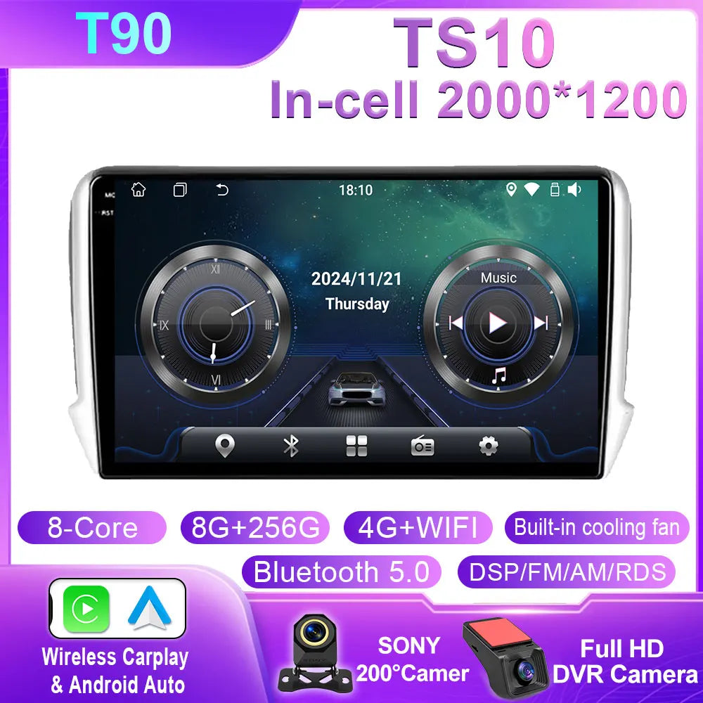 Car Stereo with Apple CarPlay & Android Auto, Compatible with Peugeot 2008 & 208 (2012-2018)