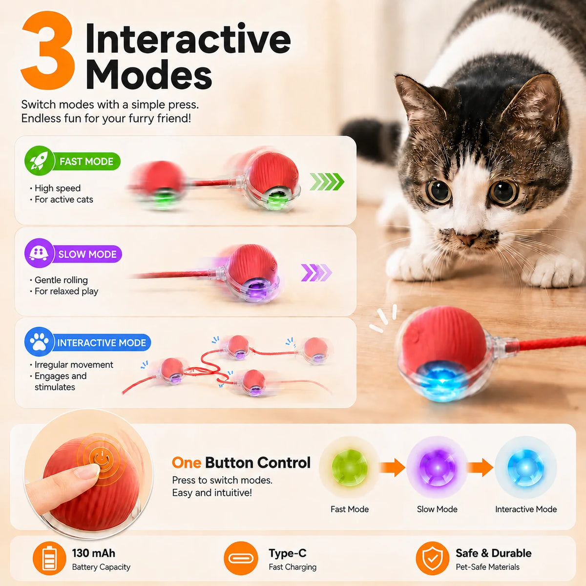 Rechargeable Rolling Cat Ball - Smart Interactive Toy – photo 4