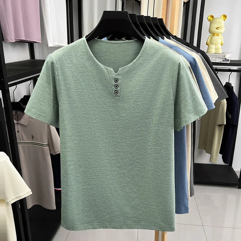 Men's Henley Tee - Short Sleeve, Slim Fit Breathable Streetwear