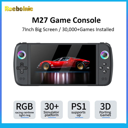 Reebolnic M27 Game Console 7.0 Inch IPS Screen 30+Simulators 30,000+Games Installed Retro Handheld Game Console Portable 4000mAh