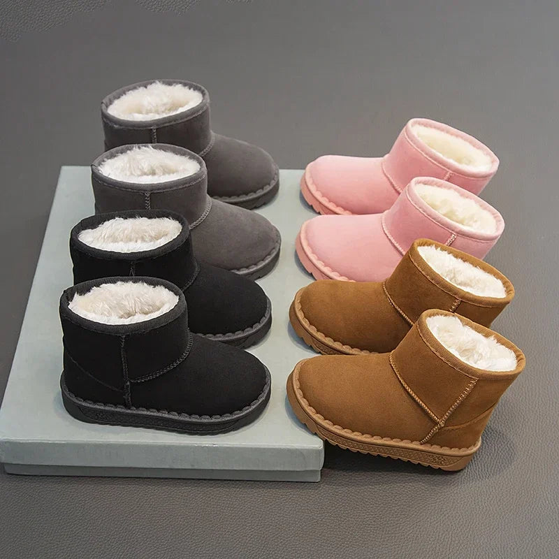 Kids Fur-Lined Platform Snow Boots - Slip-On Short Winter Boots