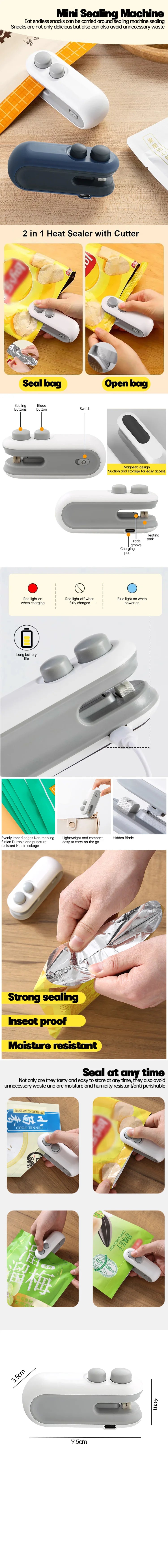 Mini Heat Bag Sealing Machine Package Sealer Bags Plastic Food Sealer Clip Bag Handheld Sealer Food Packaging Heat Sealer