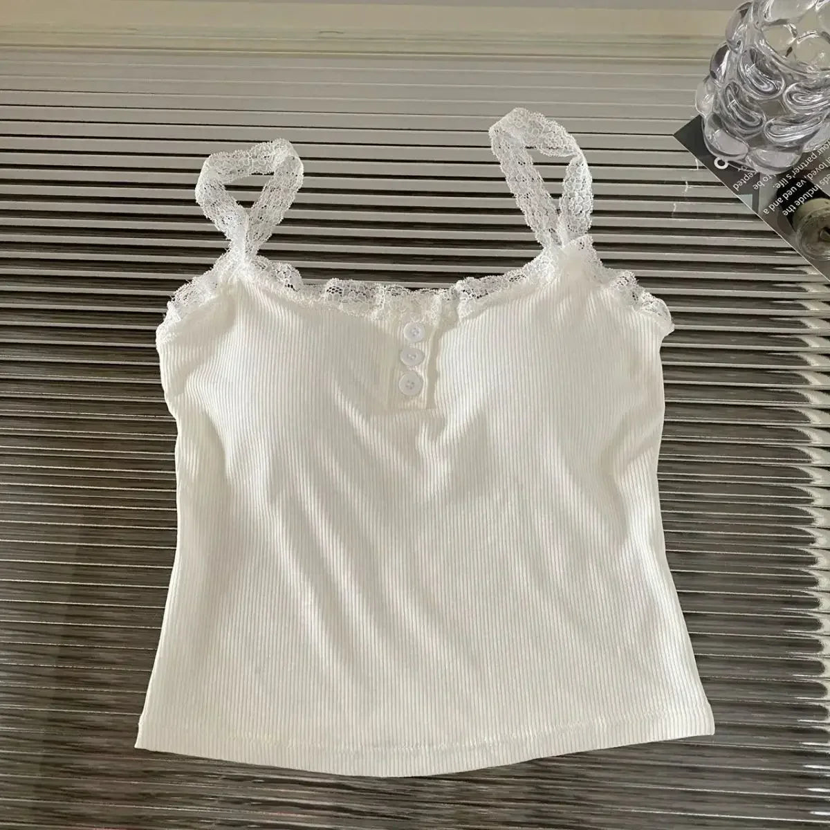 Women's Knit Tank Top — Padded Lace Camisole Crop Vest