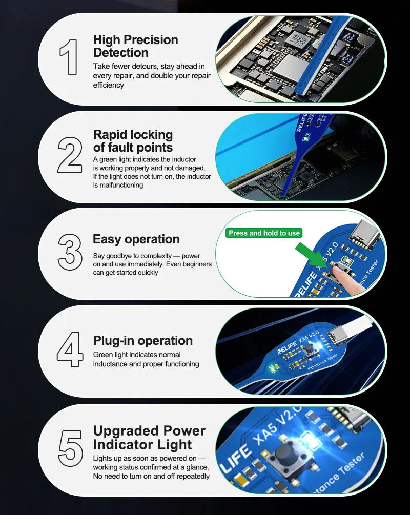 RELIFE XA5 Inductance Tester Electromagnetic Non-Contact Fault Detection for Phones PCB Motherboard Repair Diagnostics Tool
