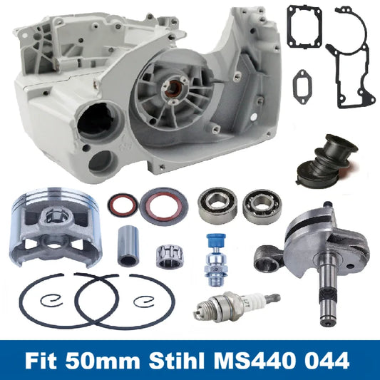 MS440 Chainsaw Engine Rebuild 50mm Piston Seal Bearing Kit Crankcase Crankshaft Fuel Oil Tank Housing For Stihl 044 MS440