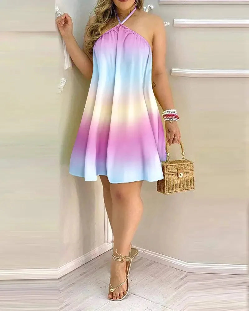 Floral Print Halter-Neck Boho Maxi Dress — Backless Summer Dress