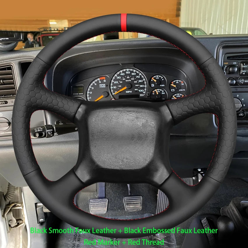 Black Faux Leather Car Steering Wheel Cover For Chevrolet Silverado 1500 Avalanche Blazer K 1500 Chevy Van Tahoe 1999-2002