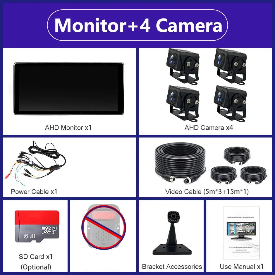 10.36 Inch 4 Channels Vehicle DVR Recorder Smart Blind Spot Radar BSD Alarm 1080P AHD Cameras Monitor For Truck Bus Trailer