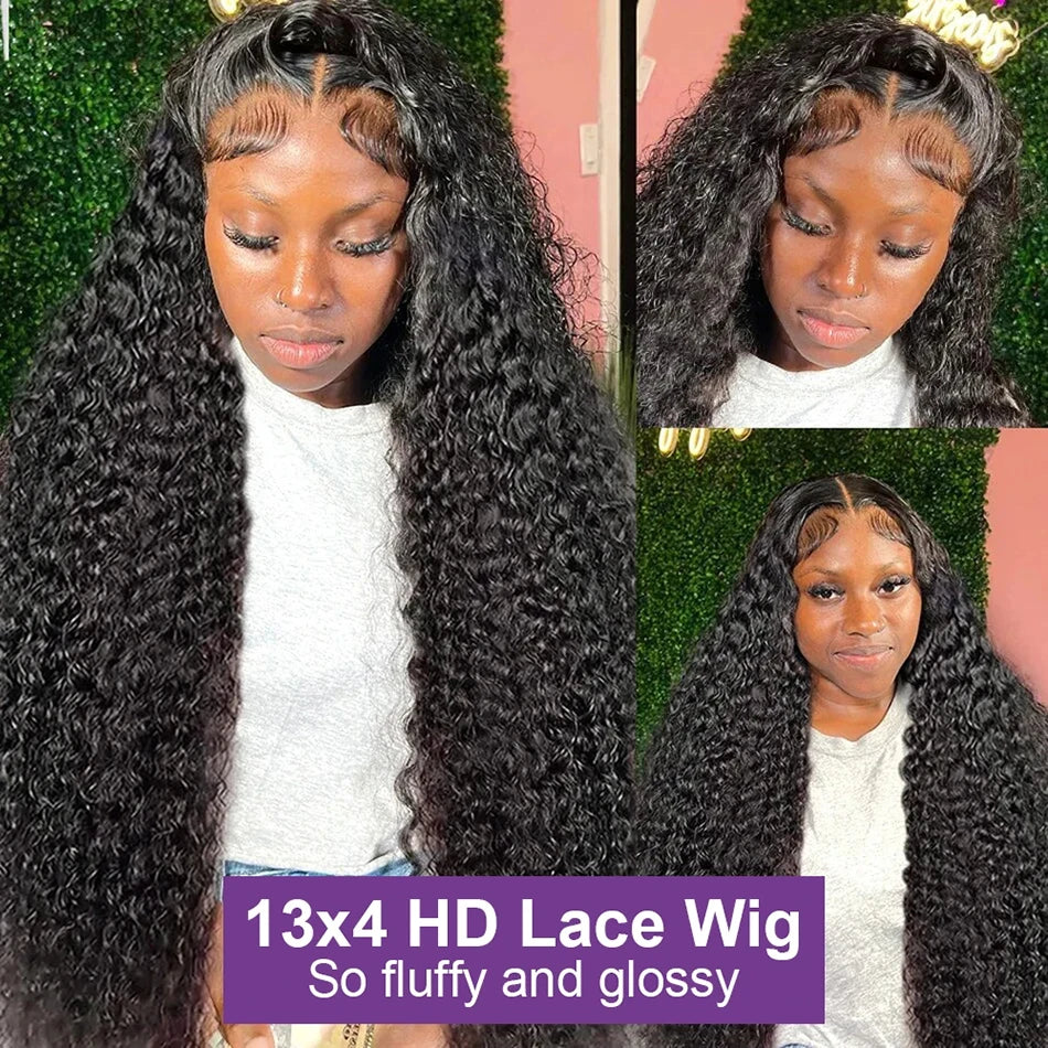 Curly Deep Wave 13x6 HD Lace Front Human Hair Wig — 250% Density (30"–40")