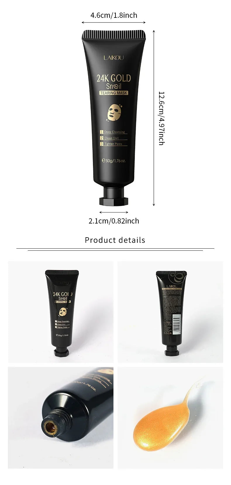 LAIKOU 24K Gold Snail Collagen Peel Off  Tearing Face Mask Deep Cleansing Remove Blackhead Face Care 50g