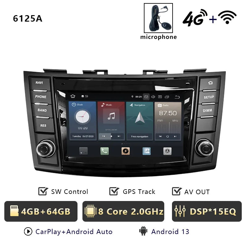 Android Car Stereo for Suzuki Swift 4 (2011–2016) — Wireless CarPlay, Android Auto, GPS, 4G, WiFi