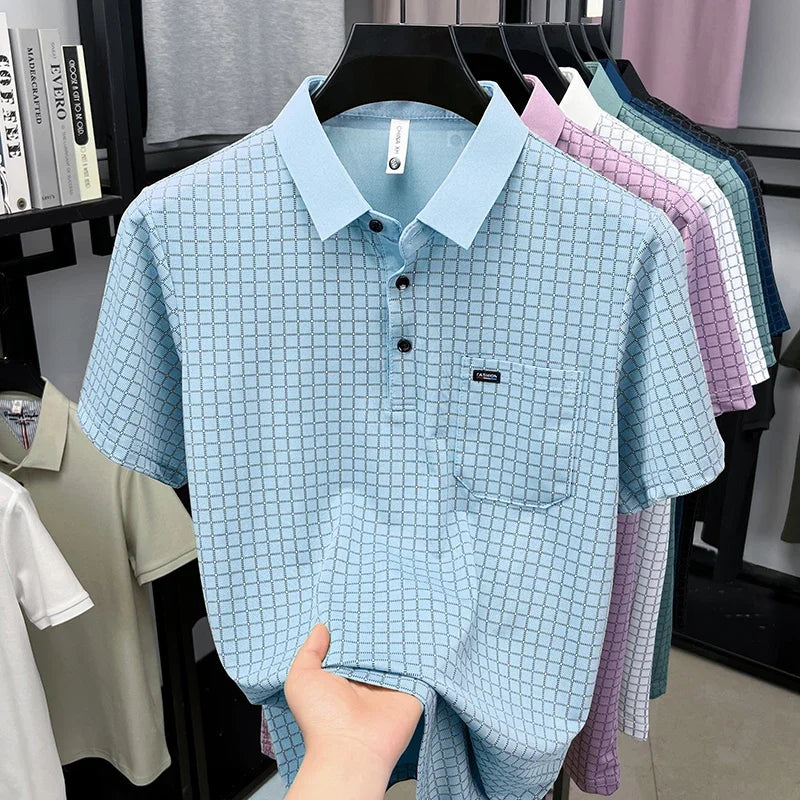 Men's Single-Buckle Lapel Shirt - Silky Stretch, Sweat-Proof
