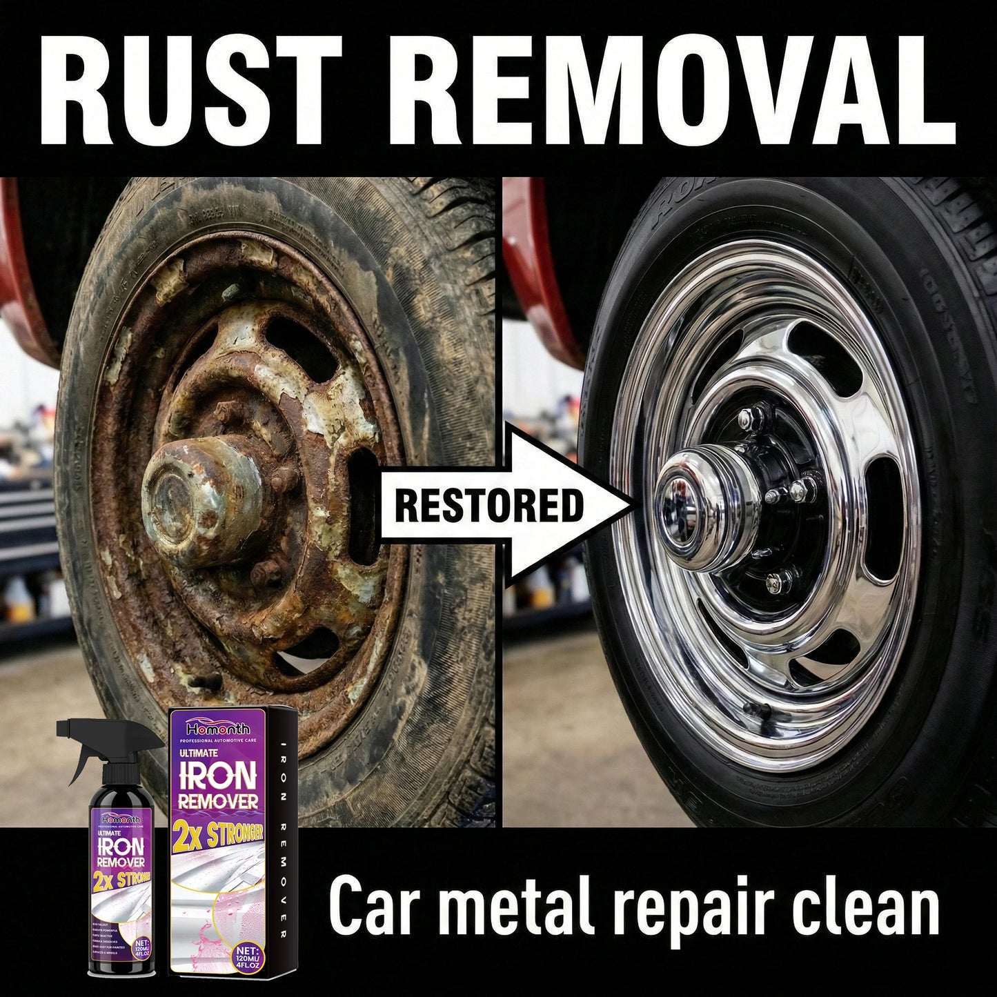 Car Iron Remover Spray Rust Cleaner for Wheels Brake Dust Fallout Remover Auto Detailing Tool