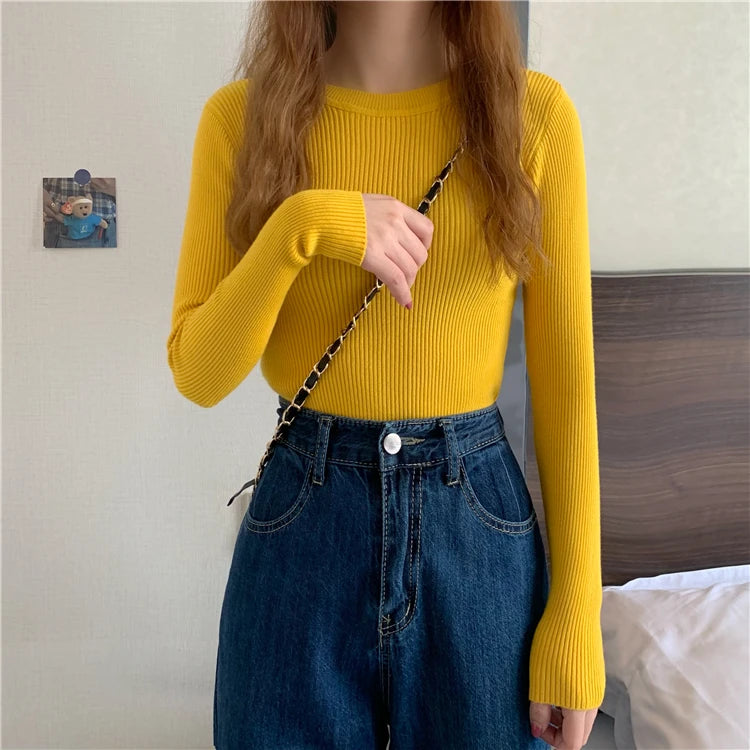 Women's Basic Knit Pullover — Stretch Crew Neck Jumper