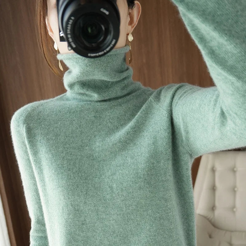 Women's Slim Turtleneck Knit Pullover - Soft Solid Bottoming Sweater - photo 2