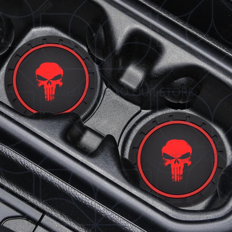 Skull Logo Cup Holder Coasters (2-Pack) - Jeep Wrangler, Dodge Challenger & RAM